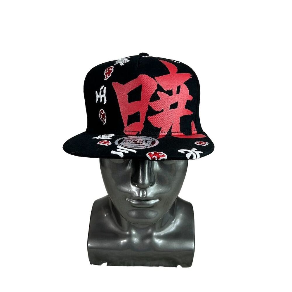 Naruto Shippuden Akatsuki Kanji Black Snapback Hat Unisex Adjustable